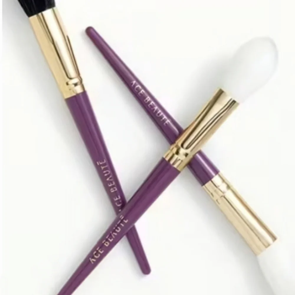 ACE BEAUTÉ 3PC MAKEUP BRUSH SET PURPLE GOLD PROFESSIONAL NEW SEALED